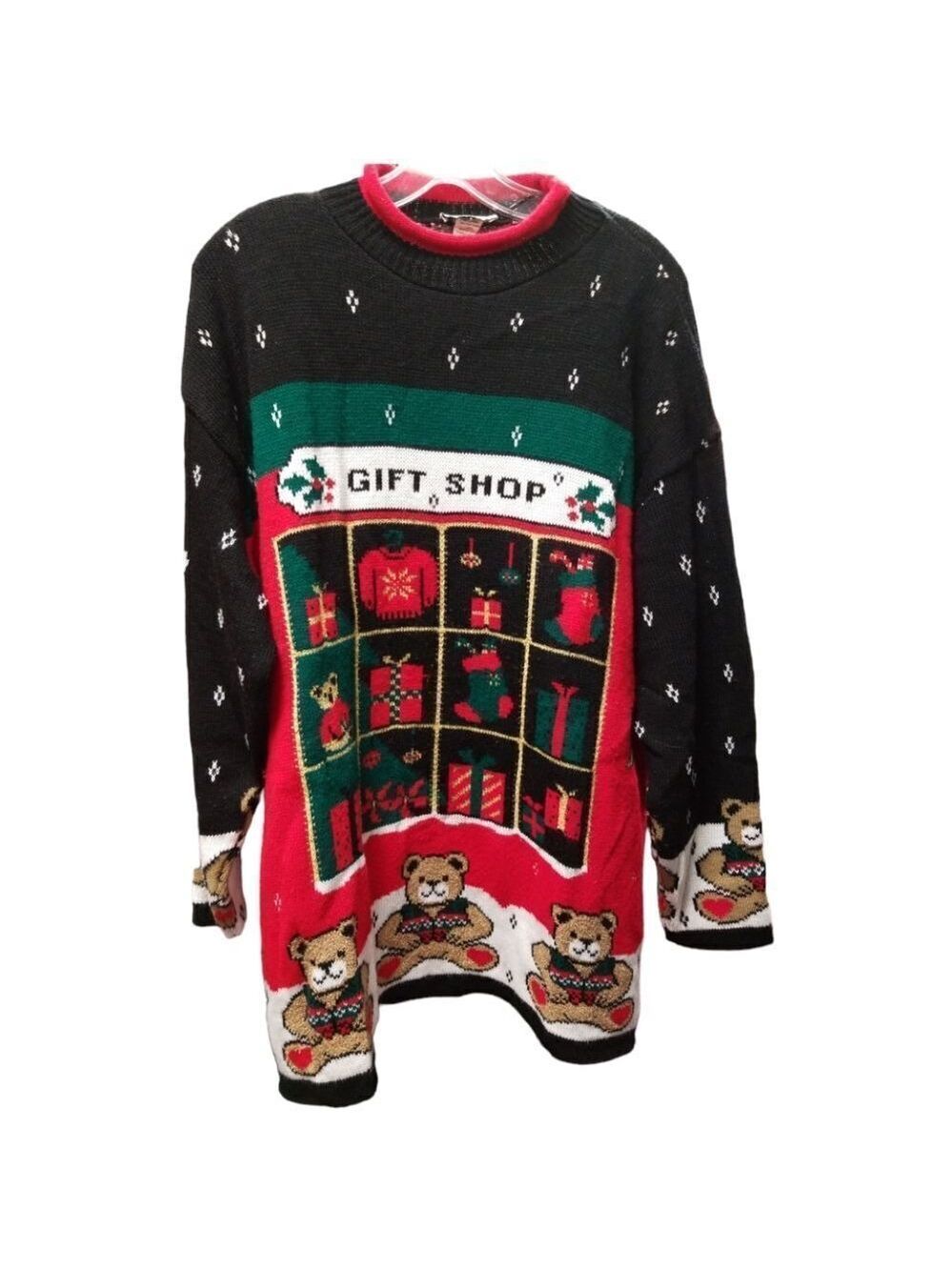 Rose Vintage Gift Shop Pattern Christmas Pullover Sweater Size 3X